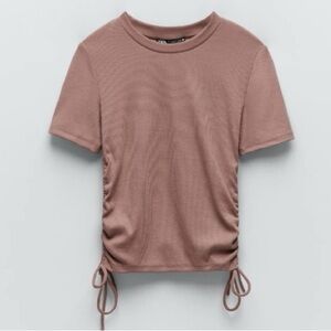 Zara Dusty Rose Ruched Drawstring Top